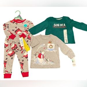 Carter's Festive Pajama Outfit and 2 Shirt Set - Red, Green, Gray boys 12 mos.